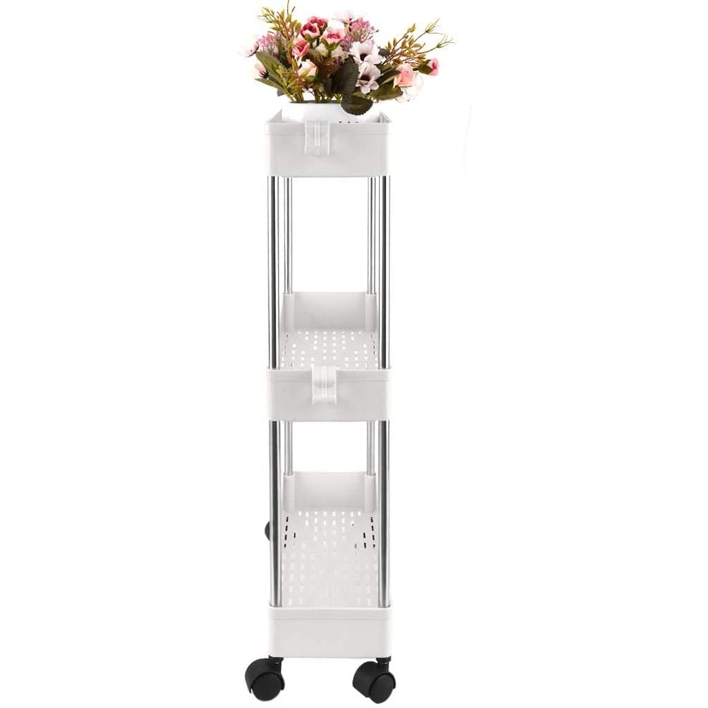 Storage Trolley 3-Tier, Storage Shelf Rack on Wheels, Multi- Purpose Trolley Organizer Cart, Rolling Cart Organiser, for Bathroom, Kitchen, Office, Library (Black-3 Layers