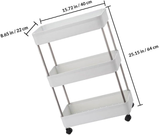 Rolling Storage Rack with Wheels 3 Shelf for Kitchen Balcony Use