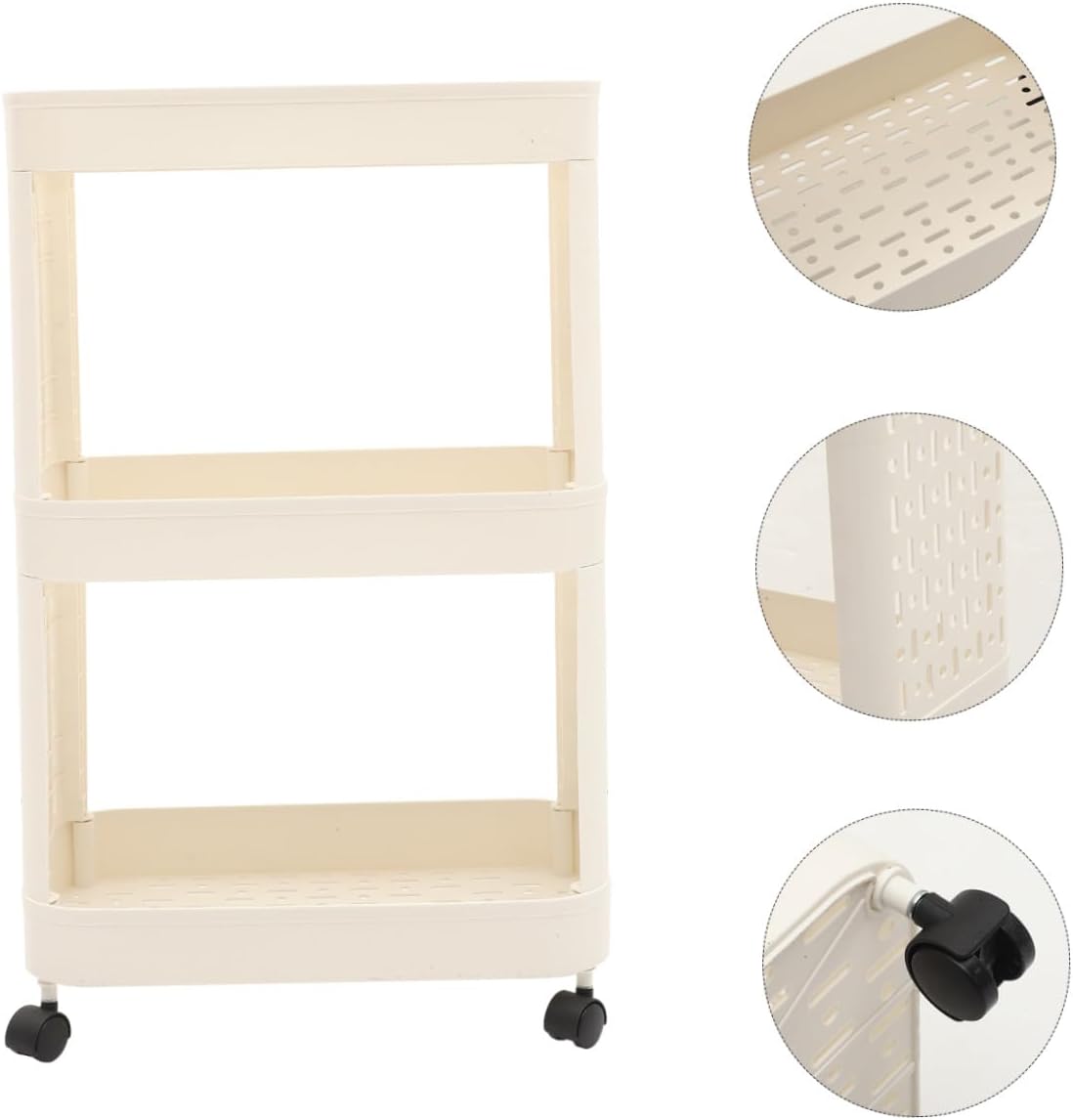 Beige Plastic Desk under Rolling Storage Cart for Home Office