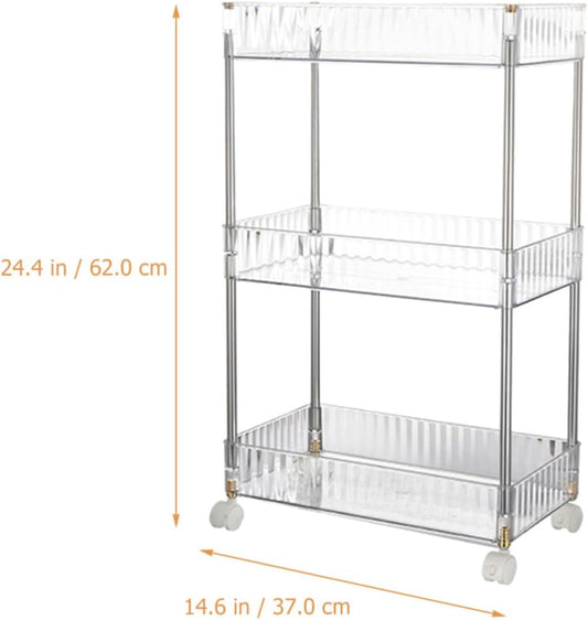 Three Layer Bathroom Storage Cart Plastic Stainless Steel Organizer