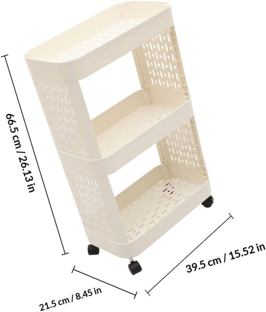 Beige Plastic Desk under Rolling Storage Cart for Home Office
