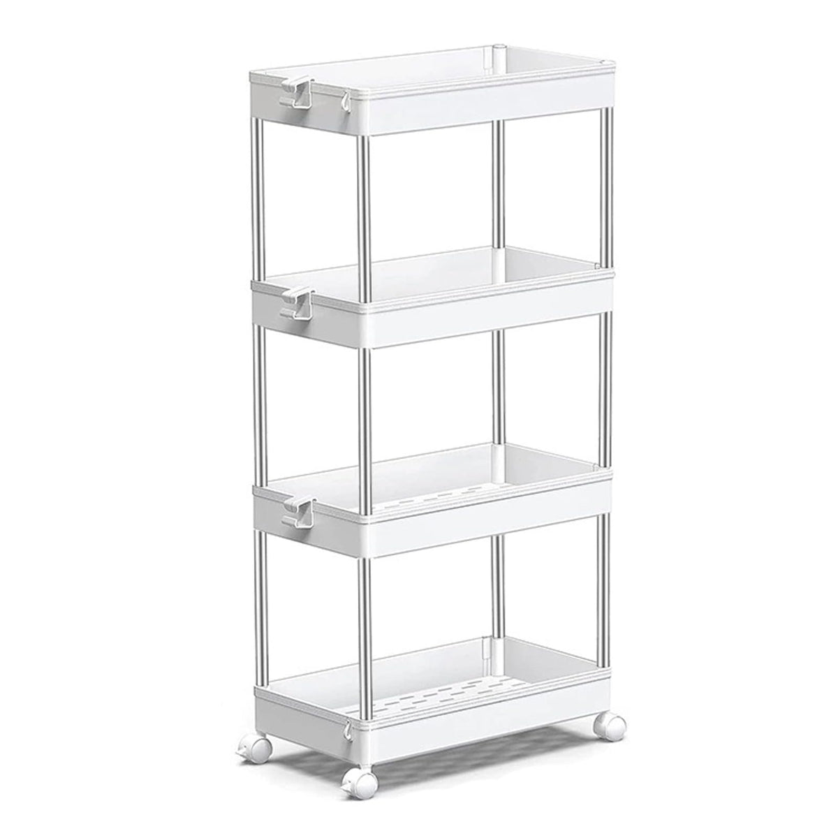 Storage Trolley Multi-Tier Rolling Unit Cart Mobile Storage Shelf for Kitchen Bathroom Rolling Organizers Rack,Black,4 Tier
