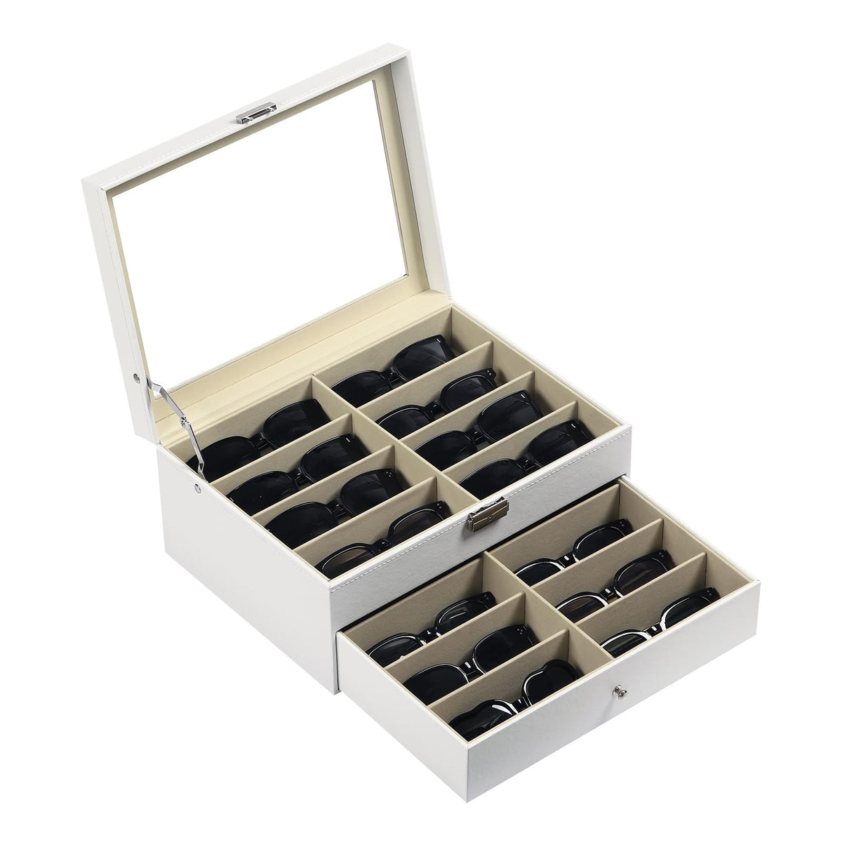 AUTOARK Leather 16 Piece Eyeglasses Storage Case Organizer,White,AW-151