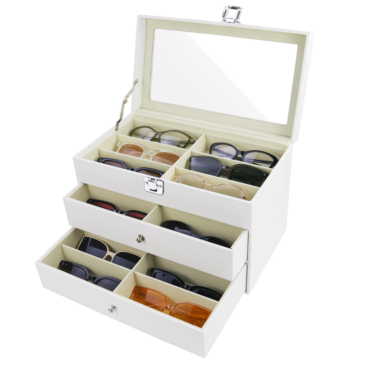 Sunglasses Organizer 18/20 Slots, Multiple Pairs Glasses Storage Case Leather Eyeglasses Display Box for Women Men