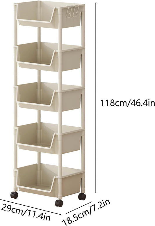 5-Tier Rolling Storage Rack with Wheels Shelves Shelf Storage