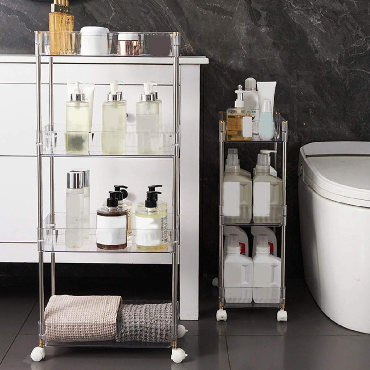 Three Layer Bathroom Storage Cart Plastic Stainless Steel Organizer