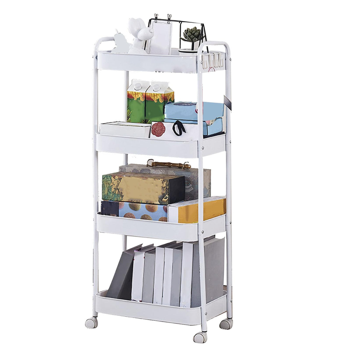 Multifunctional Storage Trolley with Casting Wheels for Home Use in Carbon Steel (#3)
