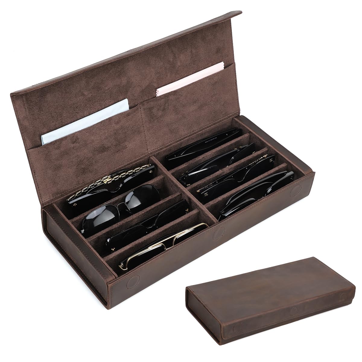 CONTACTS Genuine Leather Sunglasses Travel Case Hard Eyeglasses Box Vintage Eyewear Holder Travel Accessories
