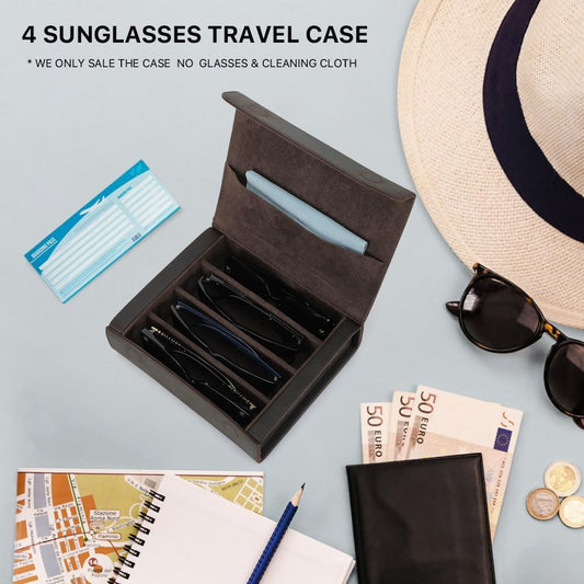 CONTACTS Genuine Leather Sunglasses Travel Case Hard Eyeglasses Box Vintage Eyewear Holder Travel Accessories