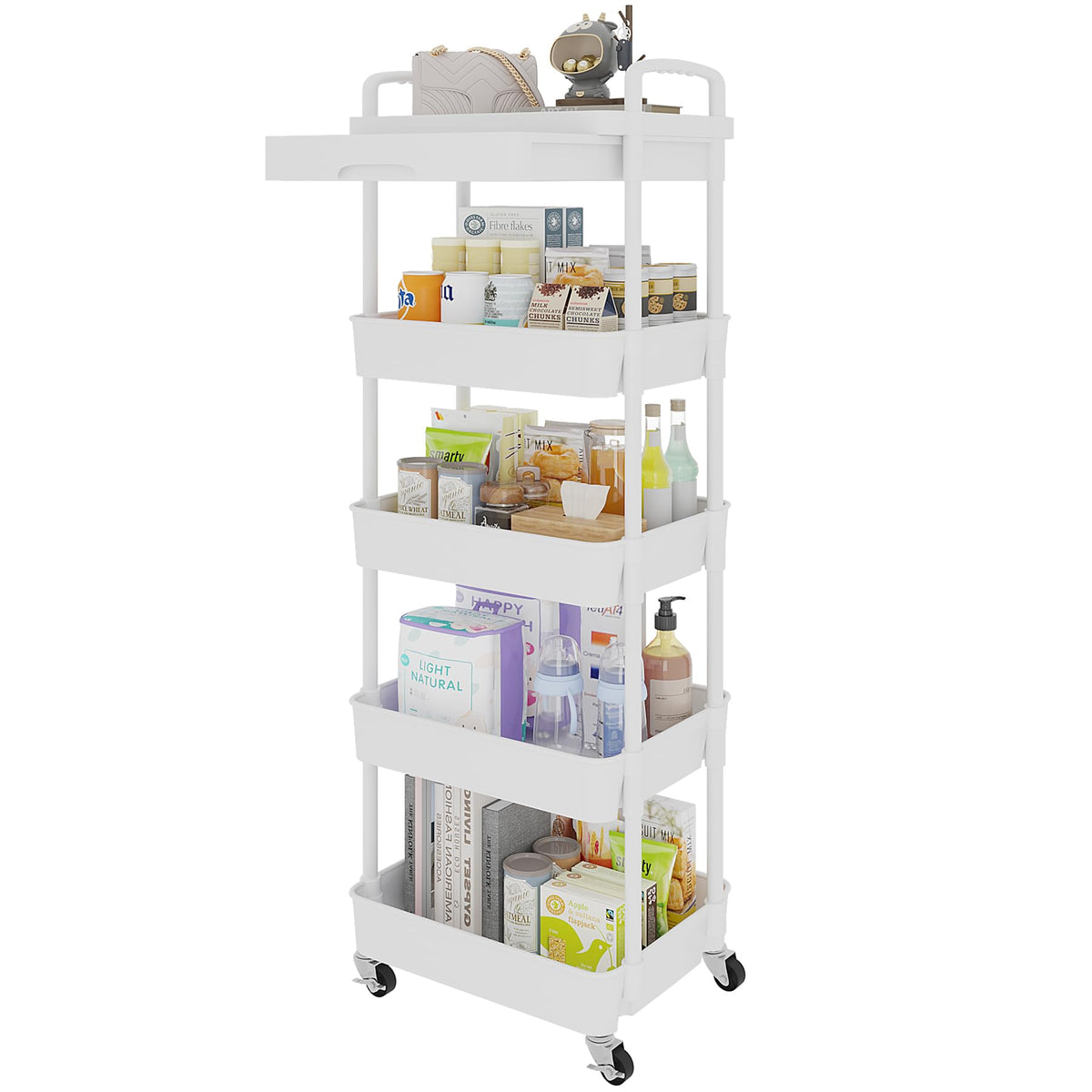 Calmootey 3-Tier Utility Cart with Drawer & Wheels, Storage for Home,Office