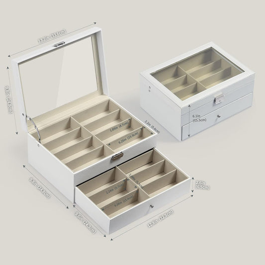 AUTOARK Leather 16 Piece Eyeglasses Storage Case Organizer,White,AW-151