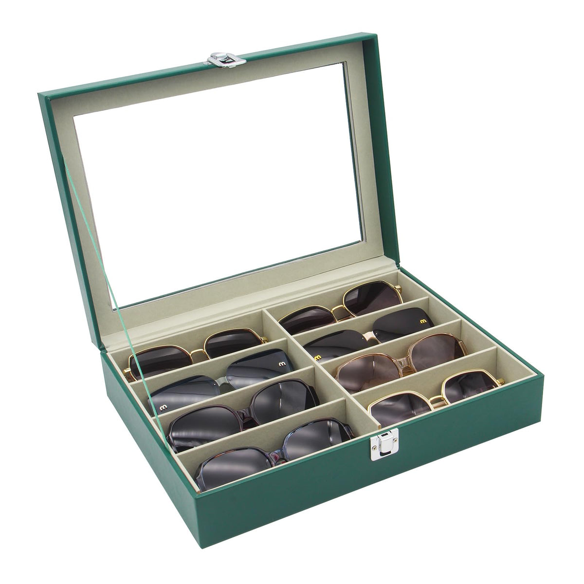 8 Slots Sunglass Organizer, PU Leather Eyewear Display Tray