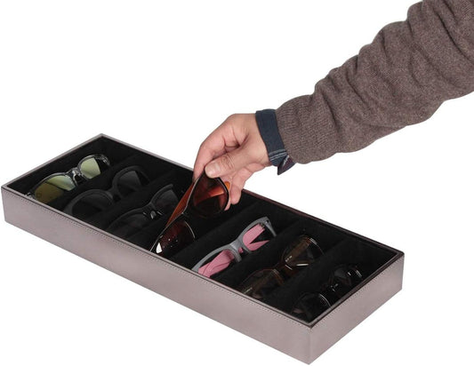J JACKCUBE DESIGN 7 Slot Sunglasses Organizer, Leather Eyeglass Storage Tray Box for Table, Desk, or Drawer - MK378