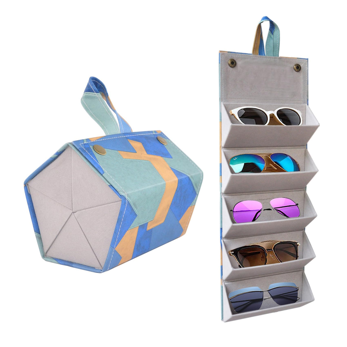 Kenpal Sunglasses Storage Organizer Holder Foldable Travel Case with 5 Slot Compartments for Multiple Glasses