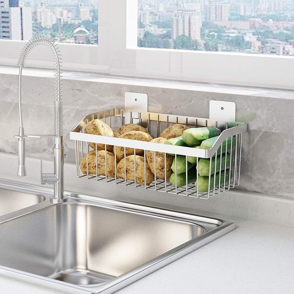 2 Set Fruit Basket for Kitchen, Pantry Kitchen Organizers and Storage, SUS304 Stainless Steel Wire Wall Basket, Onion Potato Vegetable Storage for Countertop Floor Cabinet Shelf