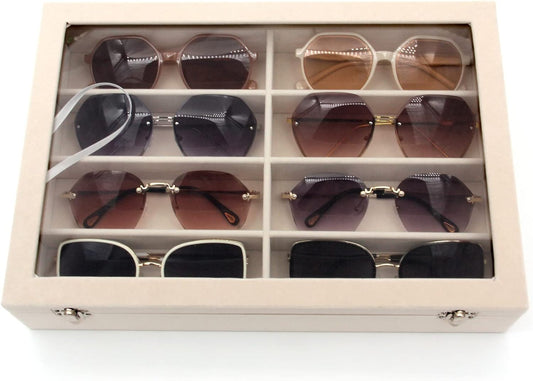 Velvet Sunglasses Organizer, Glasses Storage Box Sunglasses Storage Holder Box,Glasses Display Case with 8 Slots