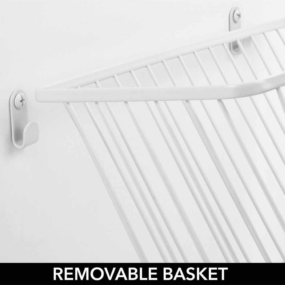 mDesign Small Metal Wire Wall Mounted Storage Organizer Basket Bin for Hanging in Kitchen, Garage, Entryway, Mudroom, Bedroom, Bathroom, Laundry Room - Unity Collection - 2 Pack - White