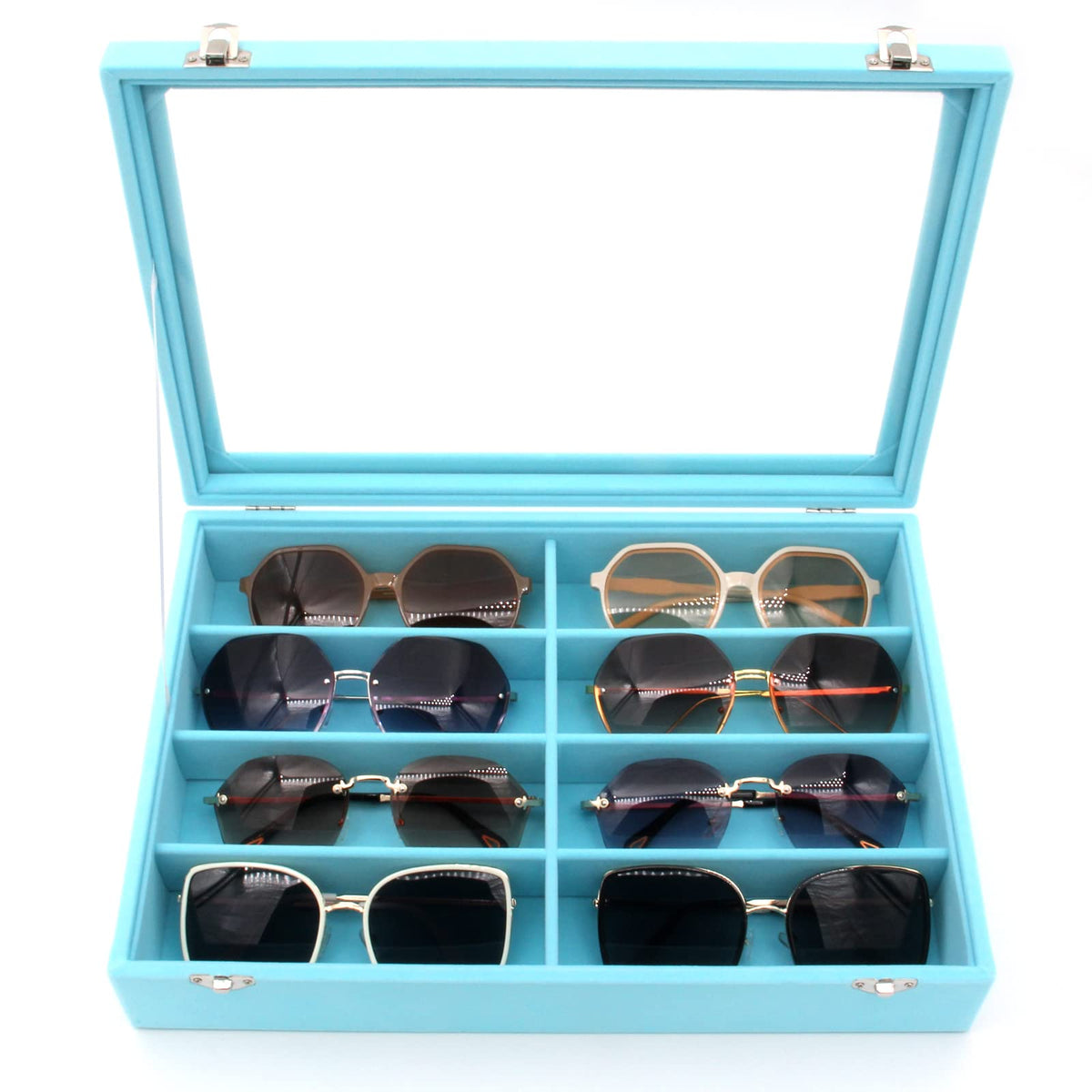 Velvet Sunglasses Organizer, Glasses Storage Box Sunglasses Storage Holder Box,Glasses Display Case with 8 Slots