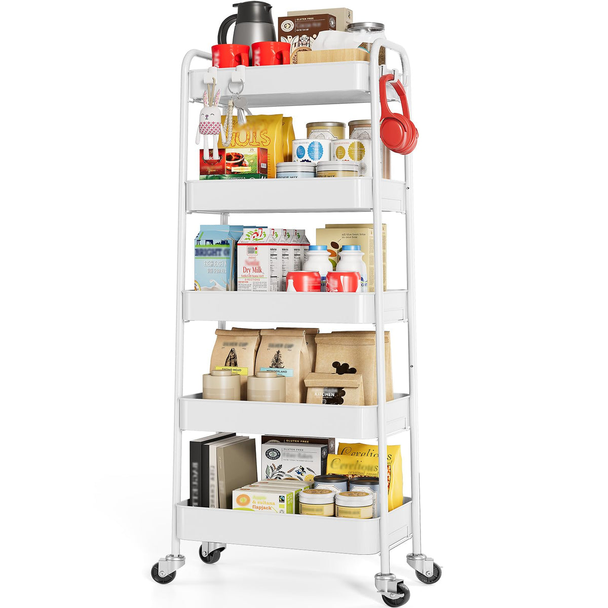 TOOLF 4 Tier Metal Rolling Cart, Utility Storage Cart with Wheels, Black