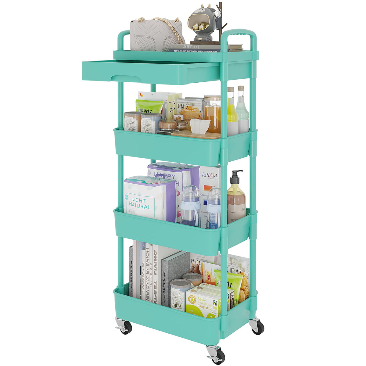 Calmootey 3-Tier Utility Cart with Drawer & Wheels, Storage for Home,Office