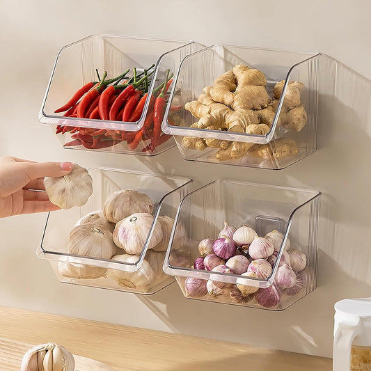 3-Pack Small Clear Acrylic Wall Mounted Storage Baskets, Adhesive Wall Mounted Storage Bins for Cabinet, Kitchen, Pantry, Bathroom