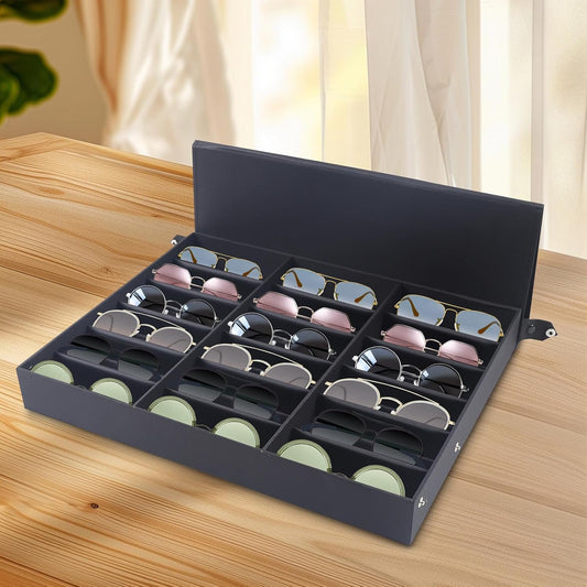 Sunglasses Organizer Box, 18 Slot Display Sunglasses Case, Multiple Glasses Tray Rectangular Watches Organizer Box Stand, Storage Eyeglasses Holder for Homes Store Offices