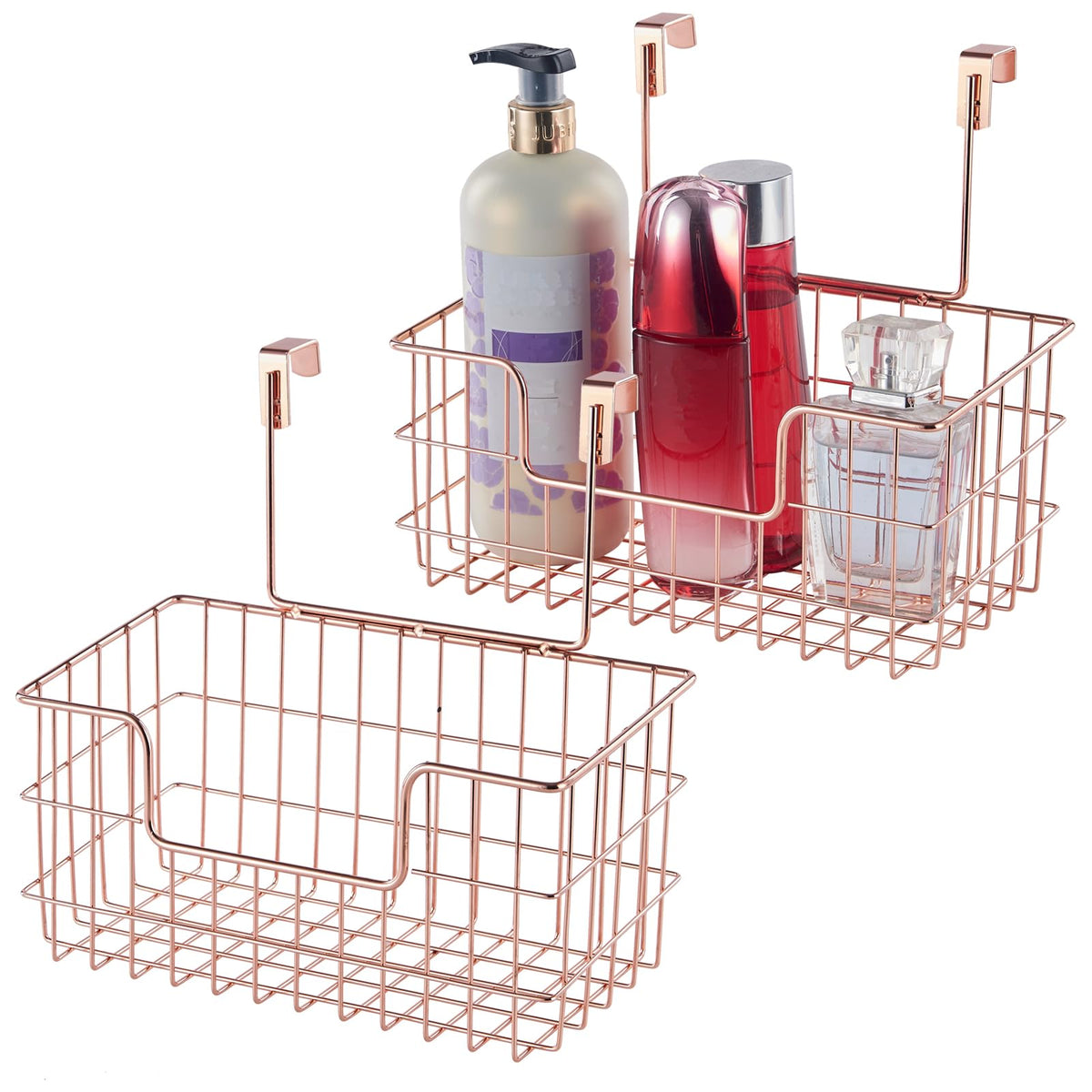 JUNCHU CHERRY Wire Hanging Storage Basket 2 Packs, Wall Mounted Kitchen Bathroom Storage Basket, Multi-Functional, No Punching, Strong Bearing, Chrome