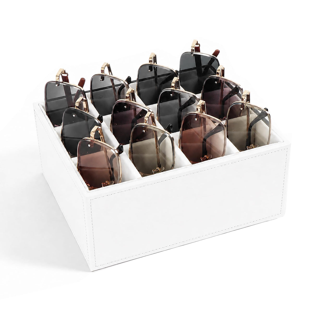 WOMACO Sunglasses Organizer, Velvet 12 Slots Glasses Display Tray, Desktop Eyeglasses Holder for Men & Women