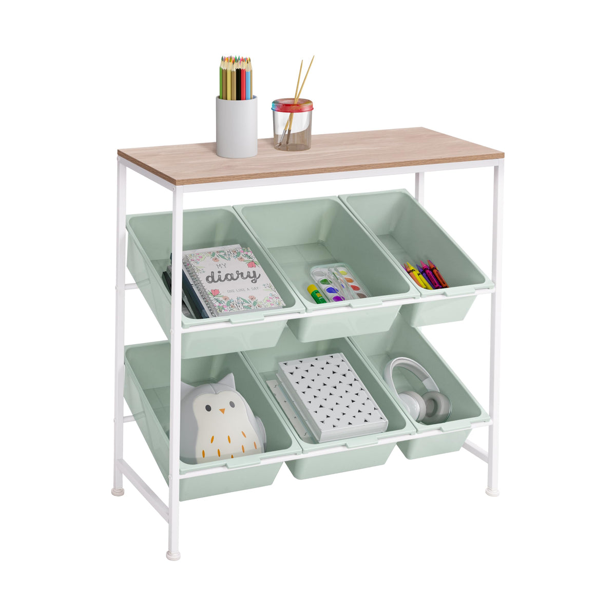 Seville Classics Rolling Utility Organizer Storage Cart, for Home Office, School, Classroom, Scrapbook, Hobby, Craft, 6-Bin, Multicolor