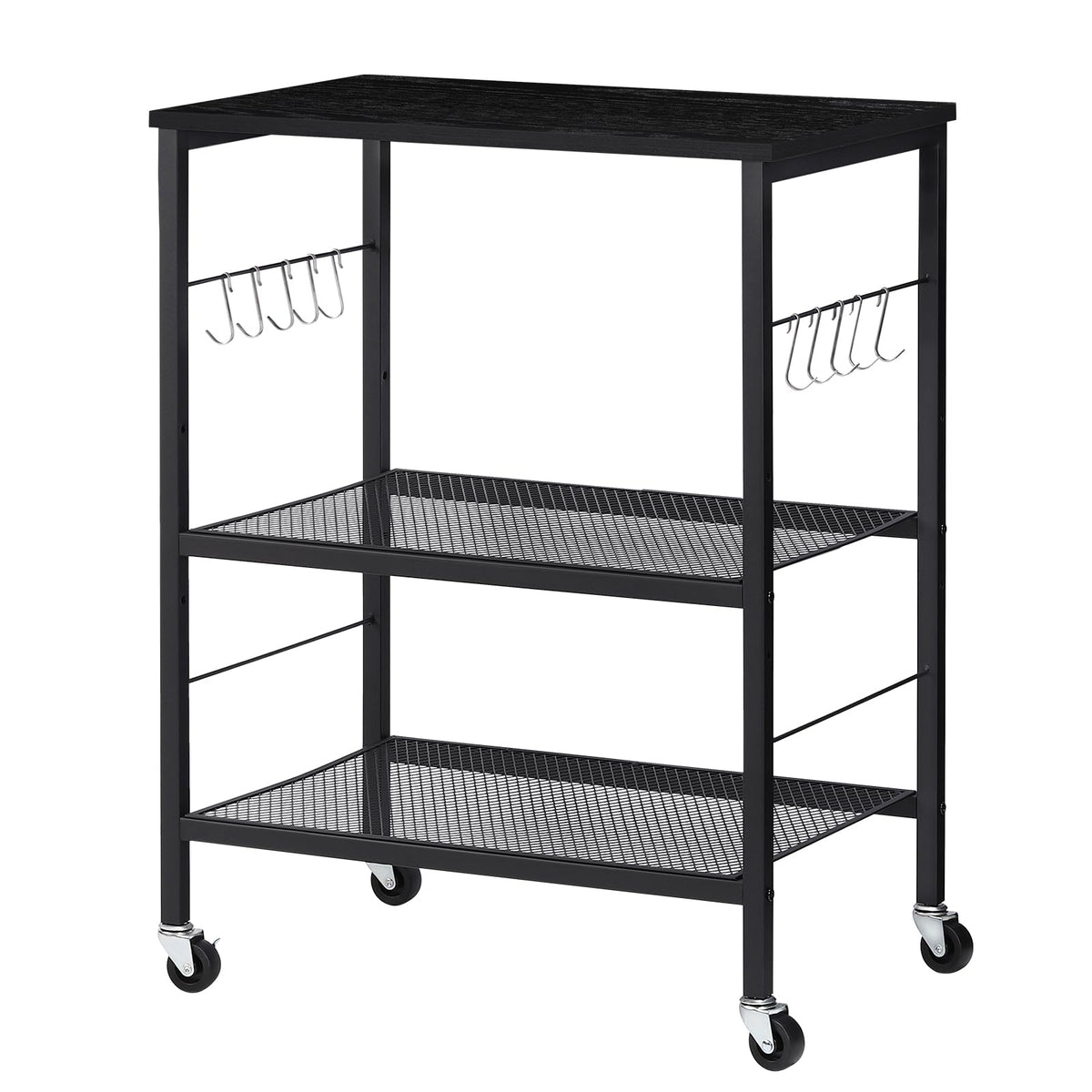 LIANTRAL 3 Tier Rolling Cart, Black Kitchen Carts on Wheels with Storage