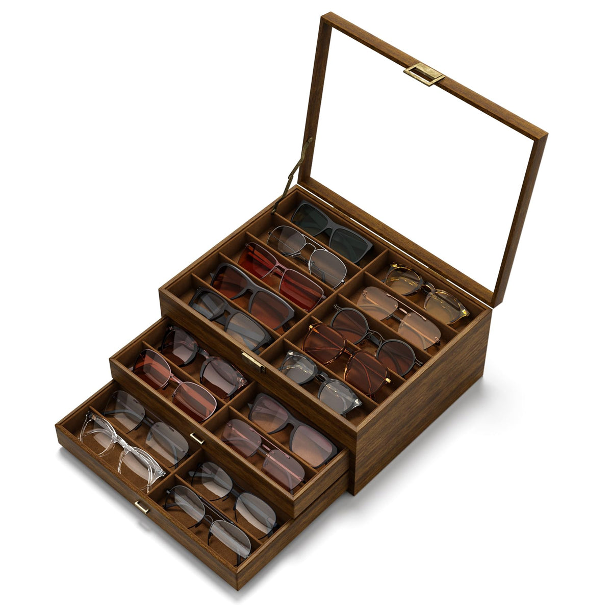 NEWLOOP 10/20/30 Wooden Pattern Sunglass Organizer Multiple Pairs of Eyeglass Ultra-thin Frame Storage Box for Women Men
