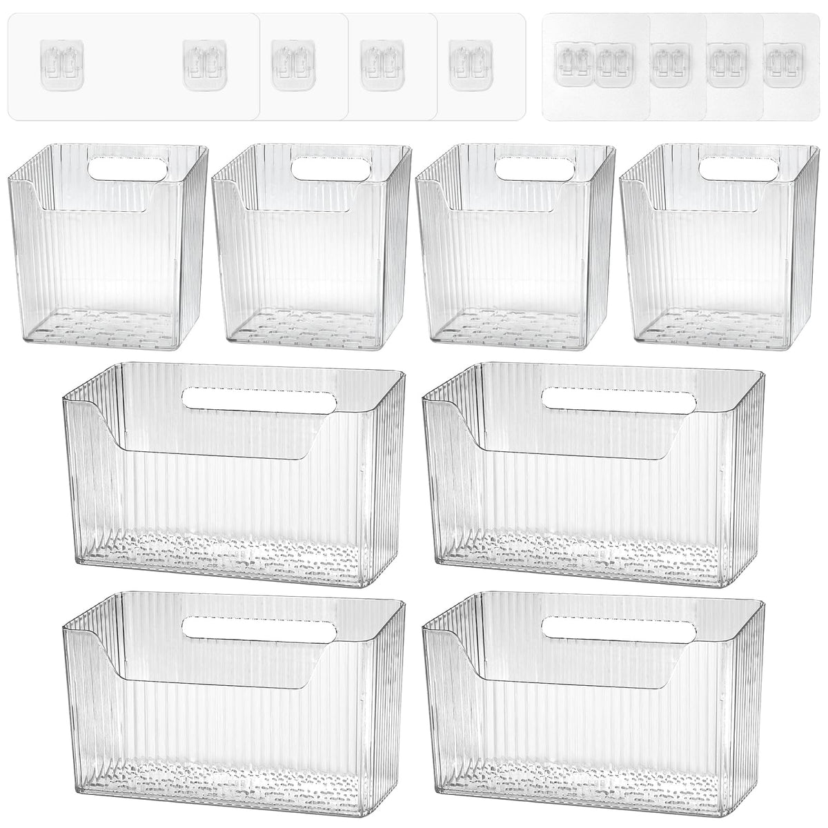 6Pcs Storage Organizer Bins Wall Mounted Organizer Basket Large Size Clear Plastic Makeup Organizer Adhesive Hanging Bin for Bathroom Kitchen Pantry