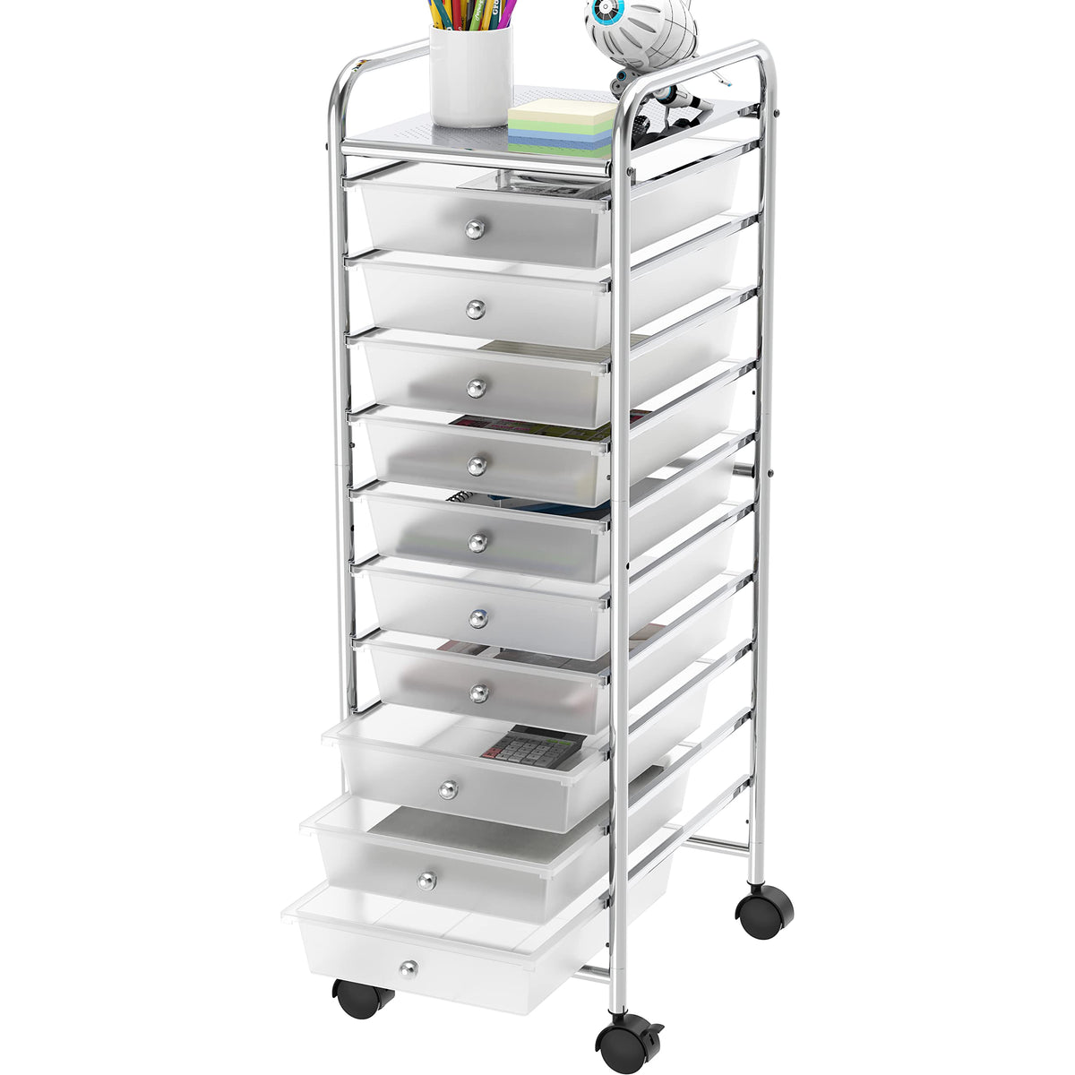 Simple Houseware 3 Drawers Rolling Utility Cart Art Craft Organizer, Chrome