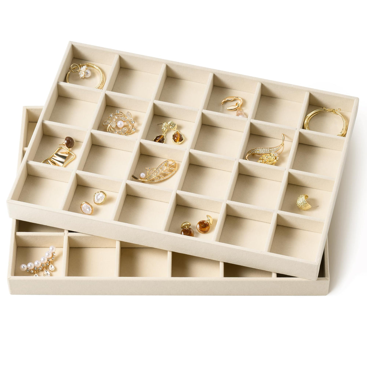 pickpiff Drawer Sunglass Organizer & Display Tray: 1 Pcs 8 Grids Velvet Scratch-Free Eyeglasses Case (13.8x9.4x1.6inch) - Soft Beige Glasses Storage Holder Box for Men & Women