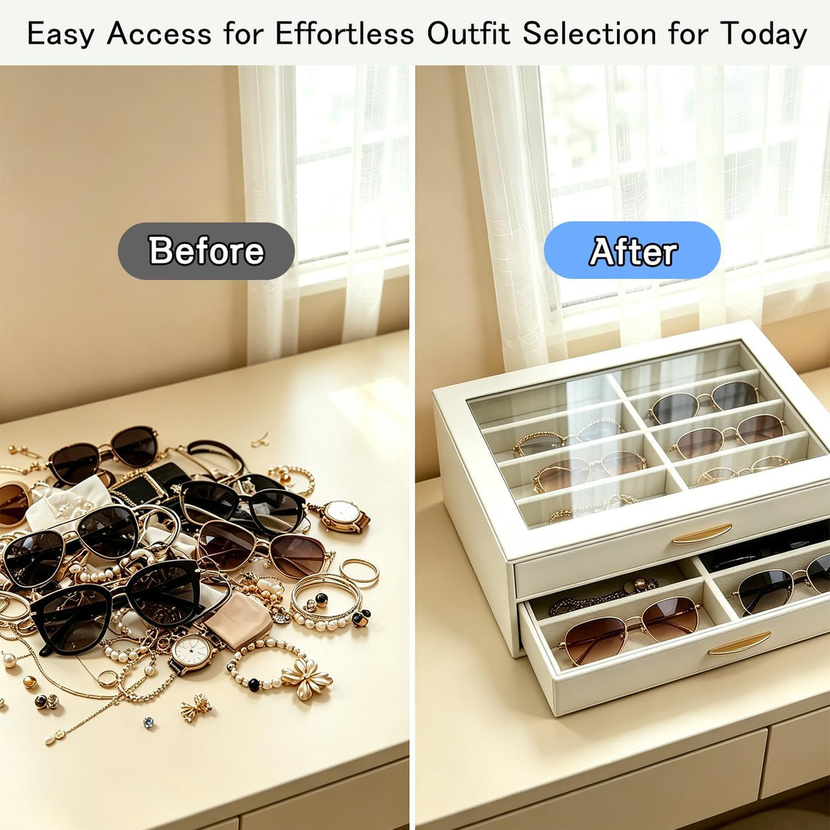 Sunglasses Organizer Box 16-Slot Large Capacity Eyewear Storage Case for Men and Women Transparent Top Display Box