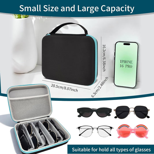Travel Sunglasses Organizer Case, Adjustable Slot for Multiple Eyeglasses, Hard Shell Eyewear Box for Men Women
