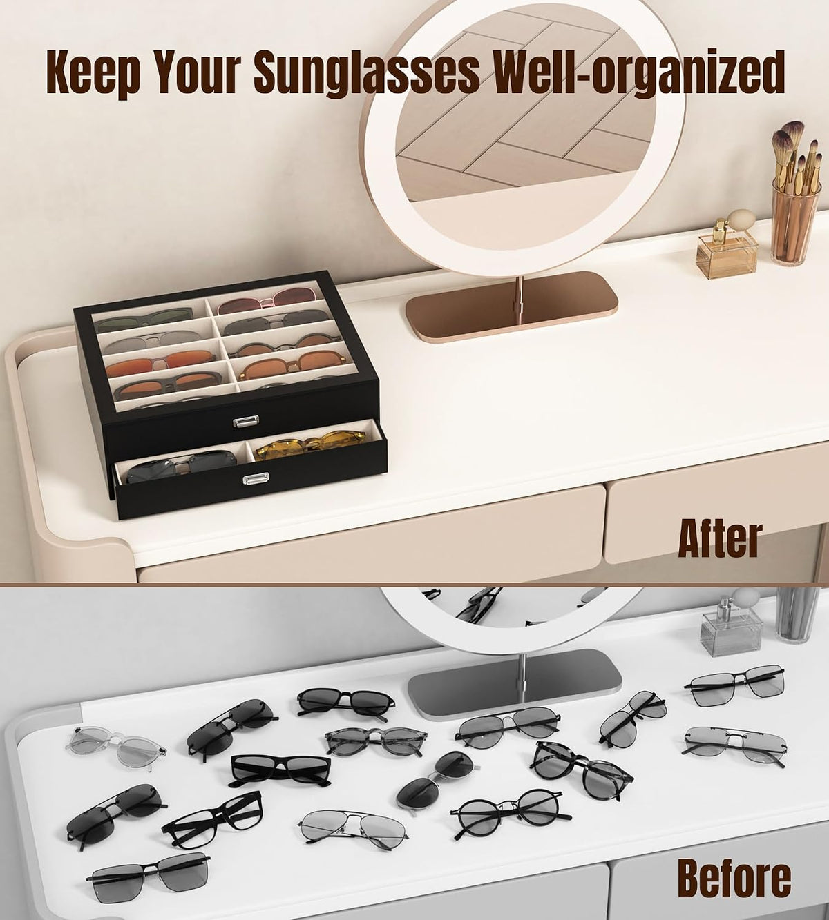 NEWLOOP 20 Slots Sunglass Organizer Drawer Display Case for Multiple Pairs of Eyeglass Storage Box for Women Men