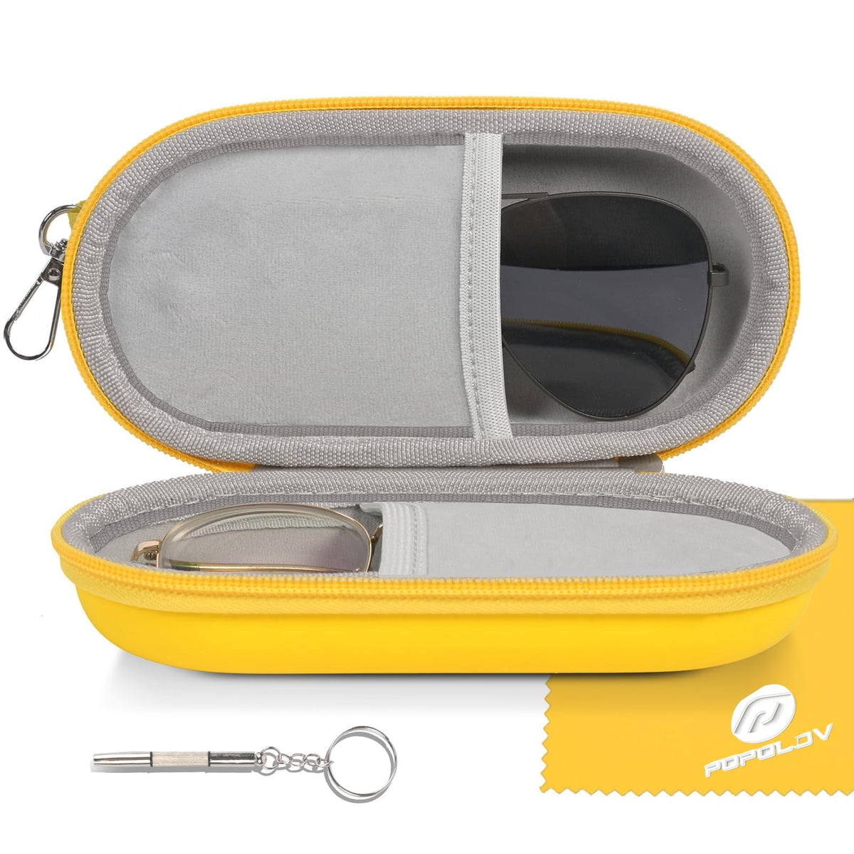Double Glasses Case,Dual Eyeglasses & Sunglasses Organizer with Clip Zipper Closure for Travel 2 Pairs Storage Box