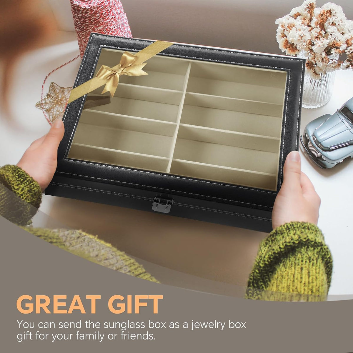 MYFULLY 8-Slot Sunglass Display Storage Box, PU Leather Case