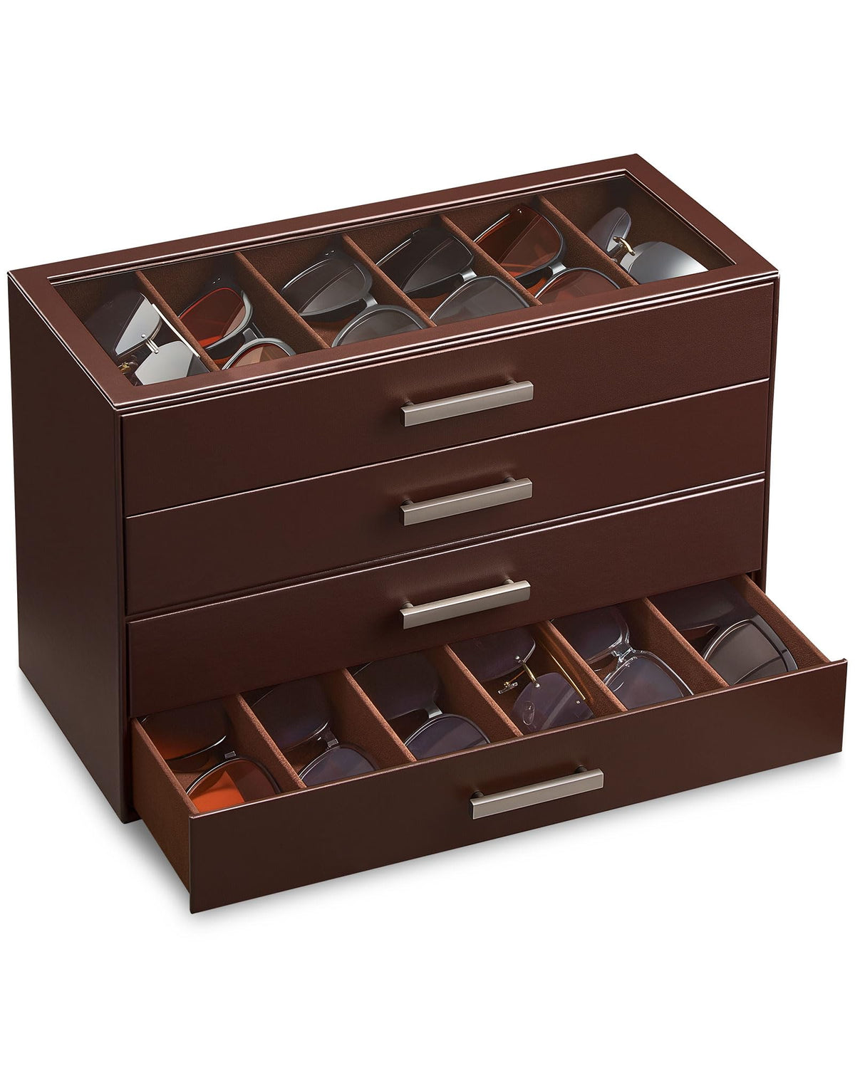 ProCase Sunglasses Organizer Box with Clear Glass Lid, PU Leather Eyeglass Storage Display Case for Men and Women