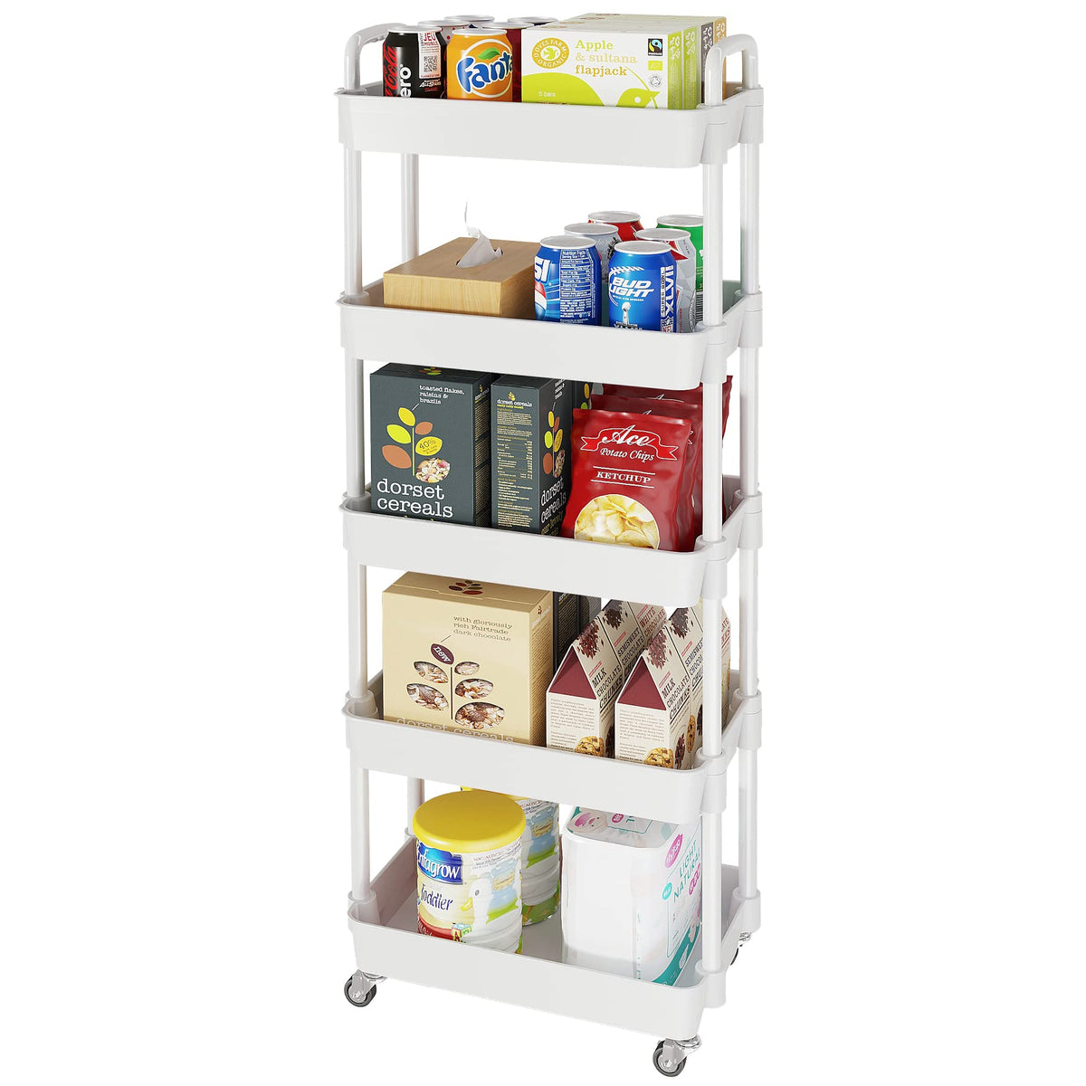 5 Tier Rolling Cart with Wheels,Utility Storage Carts,Black