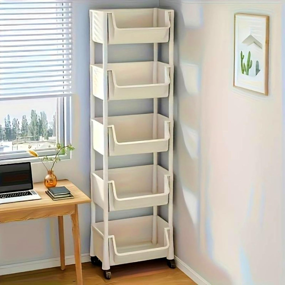 5-Tier Plastic Rolling Cart with Wheels, Multi Layer Storage Cart
