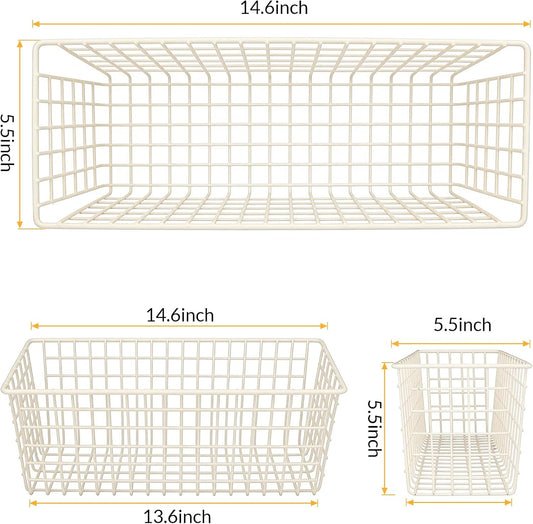 Kinlink 2 Sets White Extra Large Hanging Wall Basket with Steel Hooks