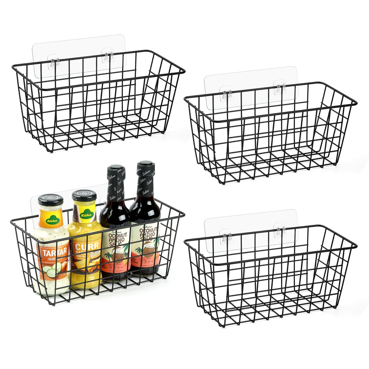 ZUSHALLMY 2 Pack Wire Baskets for Wall, No Drill Adhesive Kitchen Storage