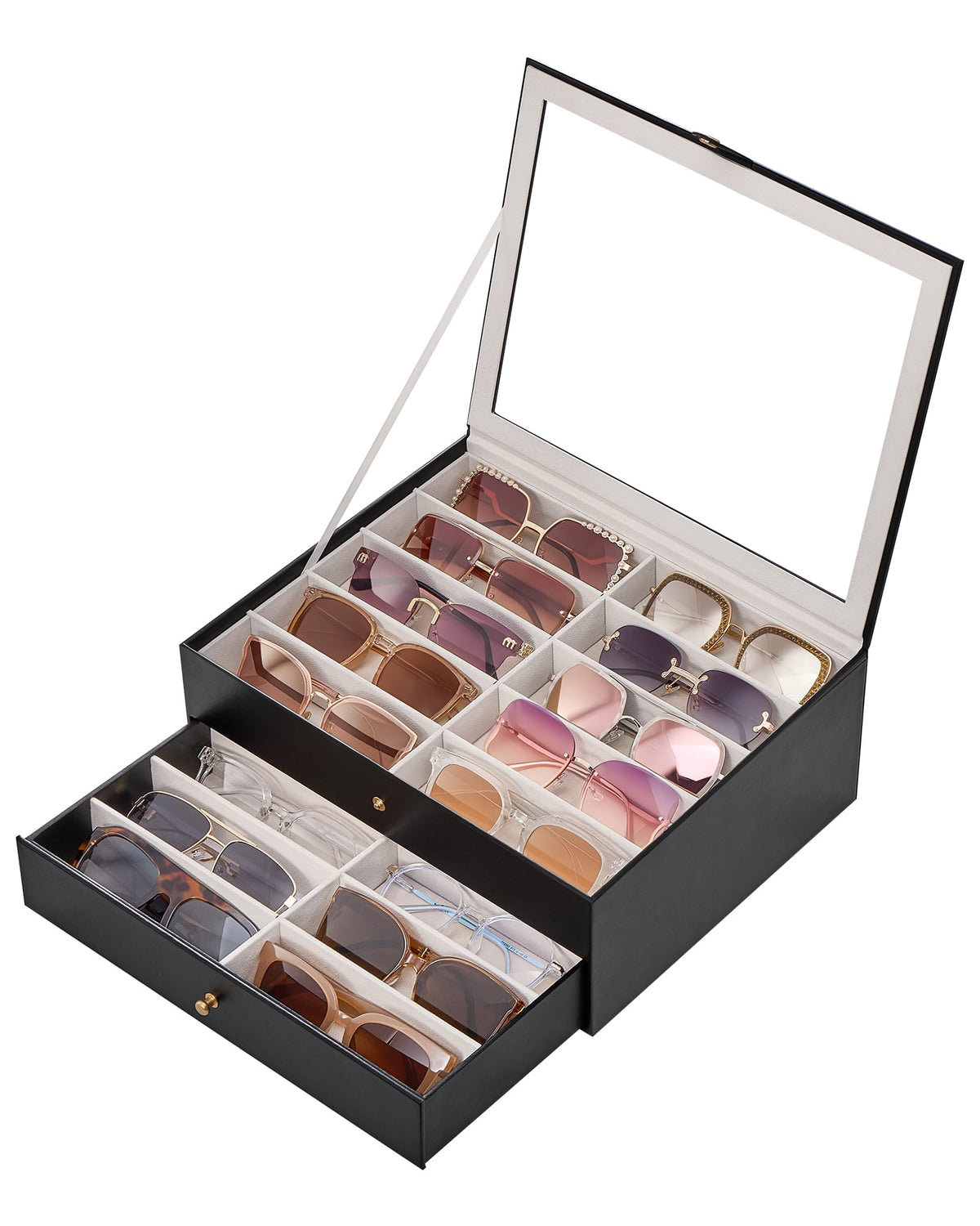 Lolalet 10/20 Slots Sunglasses Organizer with Slim Clear Lid