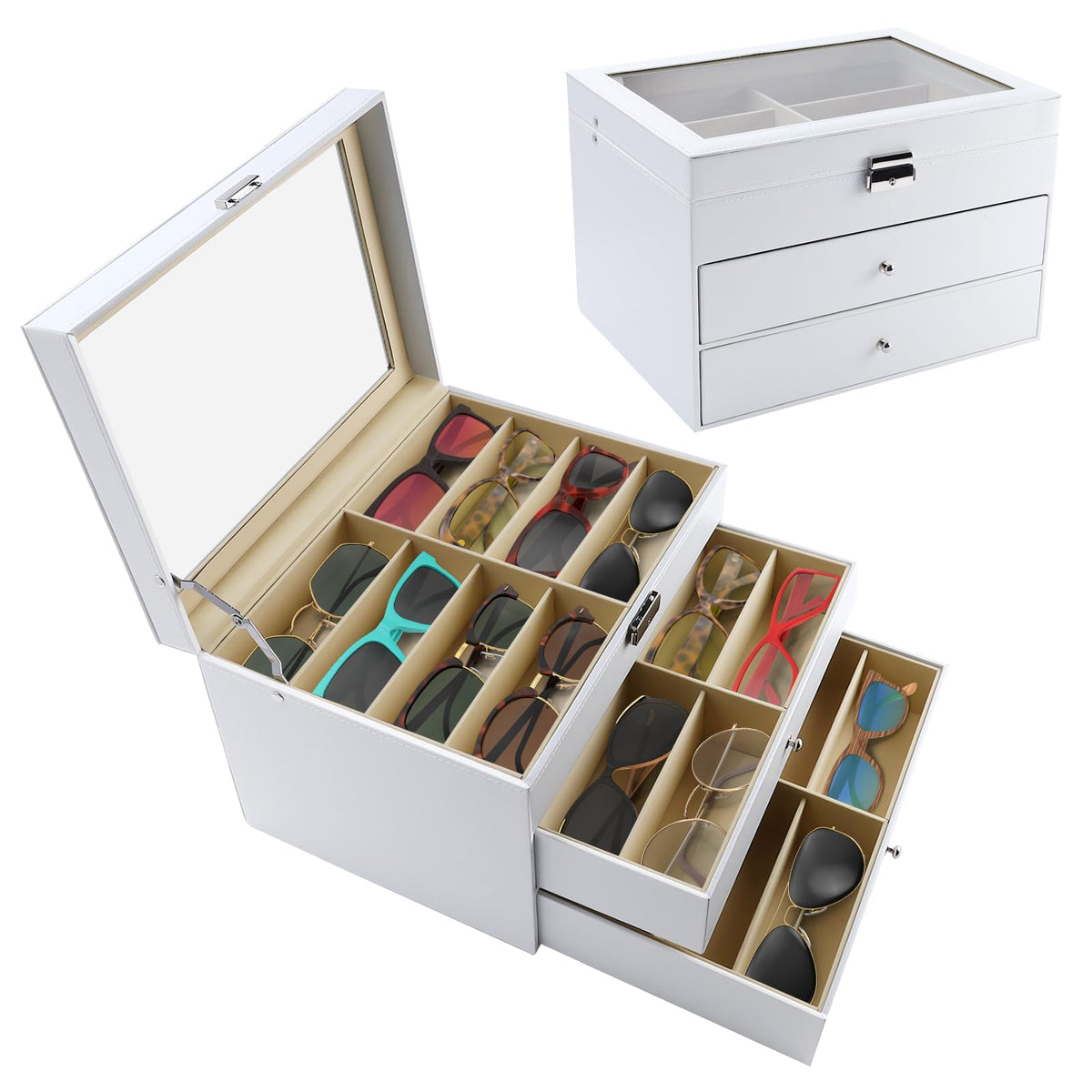 NovelBee 3-Layer Sunglasses Storage Organizer for Women Men,18 Slots Glasses Case Sunglass Eyeglasses Collector Display Box