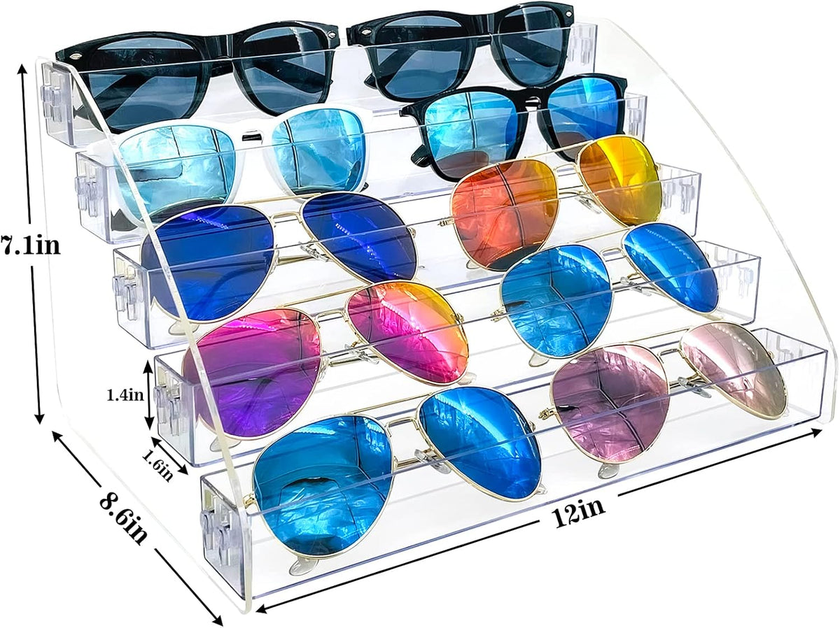 Sunglasses Organizer Clear Eyeglasses Display Case Sticker Display Tray Box For Glasses Tabletop Holder Stand (5 layer)