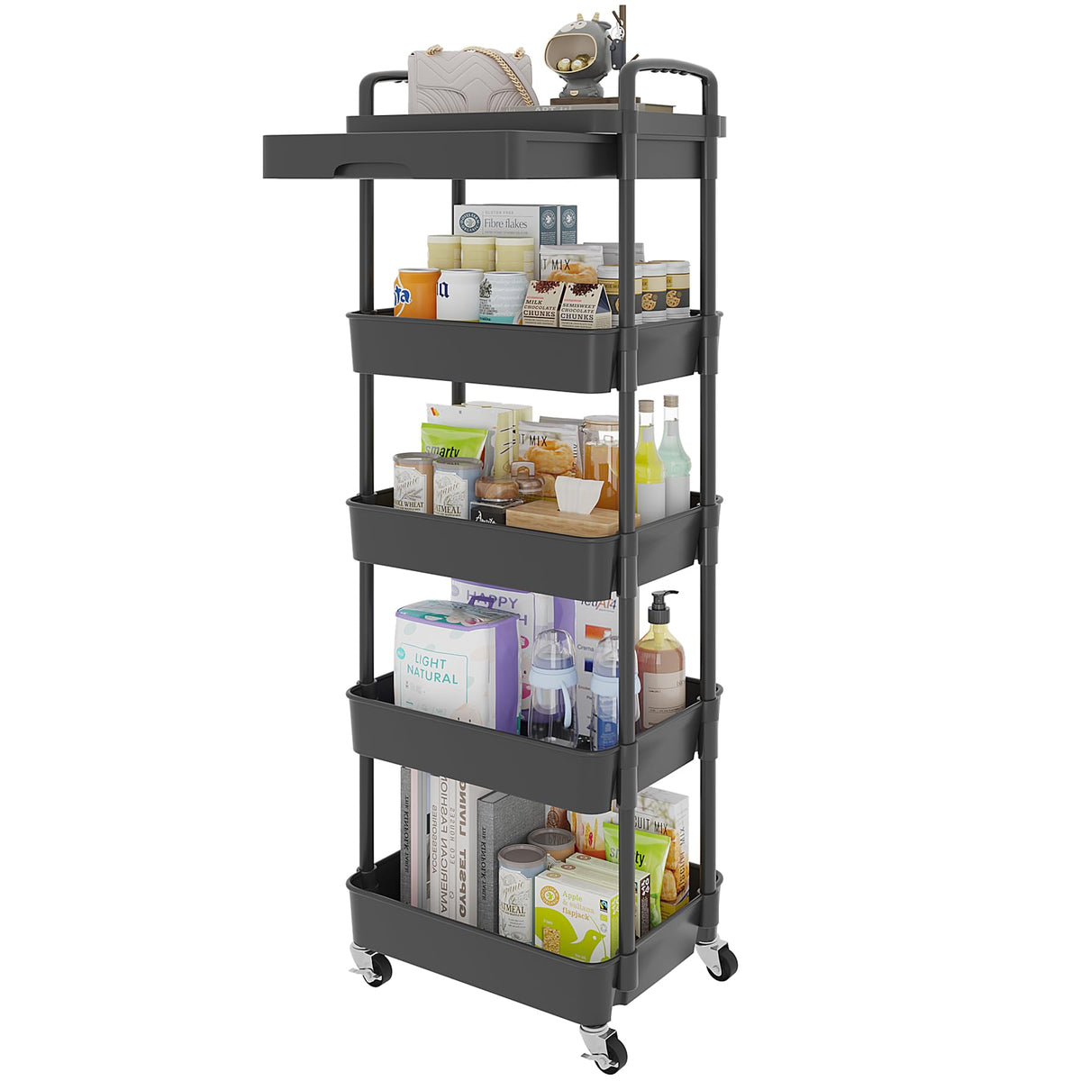 Calmootey 3-Tier Utility Cart with Drawer & Wheels, Storage for Home,Office