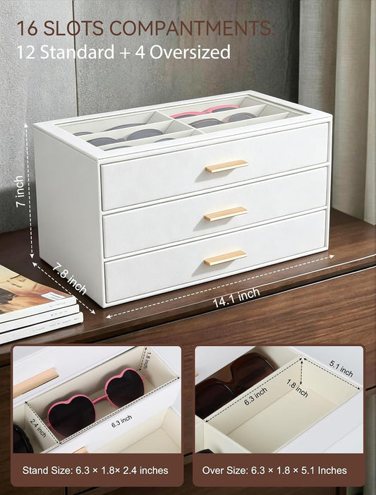 Sunglasses Organizer for Storage Oversize Glasses, Update Pebbled Leather