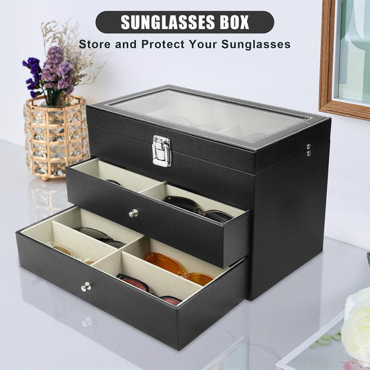 Sunglasses Organizer 18/20 Slots, Multiple Pairs Glasses Storage Case Leather Eyeglasses Display Box for Women Men